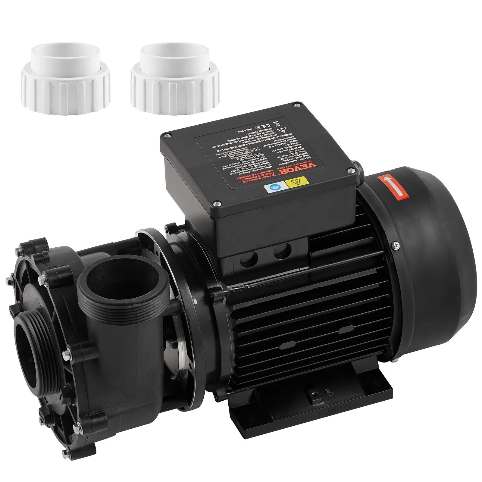 VEVOR divu ātrumu SPA sūknis, 56 rāmis, 1900 W augstais režīms 43 m³/h ar 18 m pacēlumu vai 450 W zemais režīms 21,5 m³/h ar 4,4 m pacēlumu, 2″ pieslēgums ar 90° grozāmu savienojumu, TÜV sertificēts