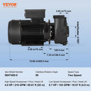 VEVOR divu ātrumu SPA sūknis, 56 rāmis, 1900 W augstais režīms 43 m³/h ar 18 m pacēlumu vai 450 W zemais režīms 21,5 m³/h ar 4,4 m pacēlumu, 2″ pieslēgums ar 90° grozāmu savienojumu, TÜV sertificēts