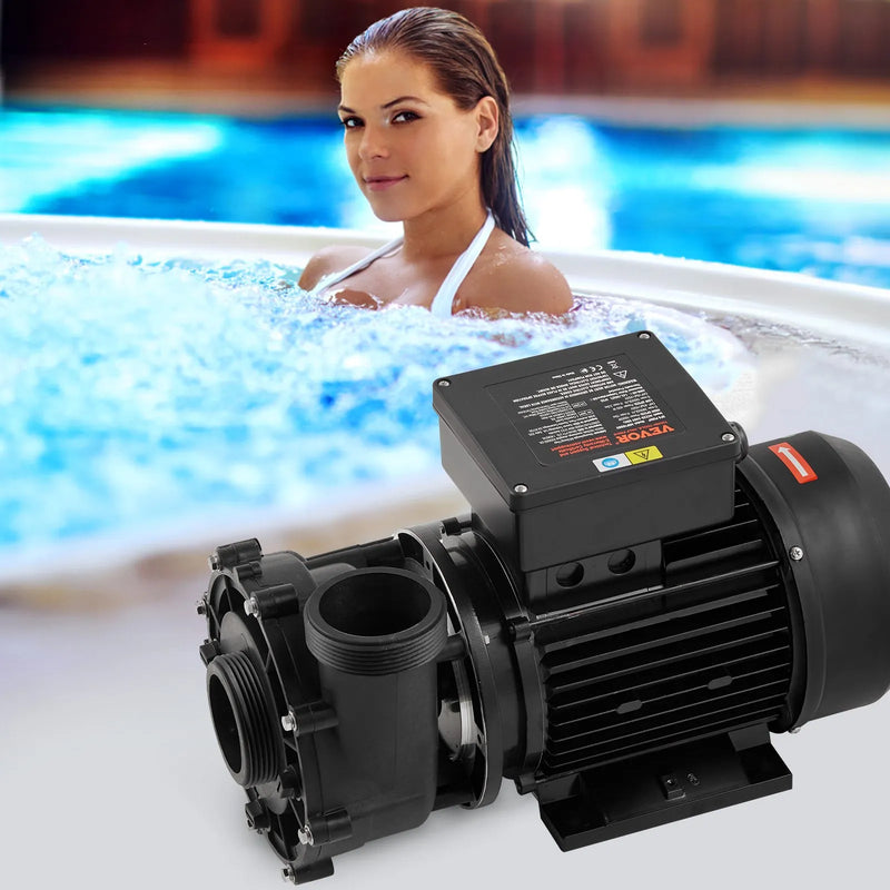 VEVOR divu ātrumu SPA sūknis, 56 rāmis, 1900 W augstais režīms 43 m³/h ar 18 m pacēlumu vai 450 W zemais režīms 21,5 m³/h ar 4,4 m pacēlumu, 2″ pieslēgums ar 90° grozāmu savienojumu, TÜV sertificēts