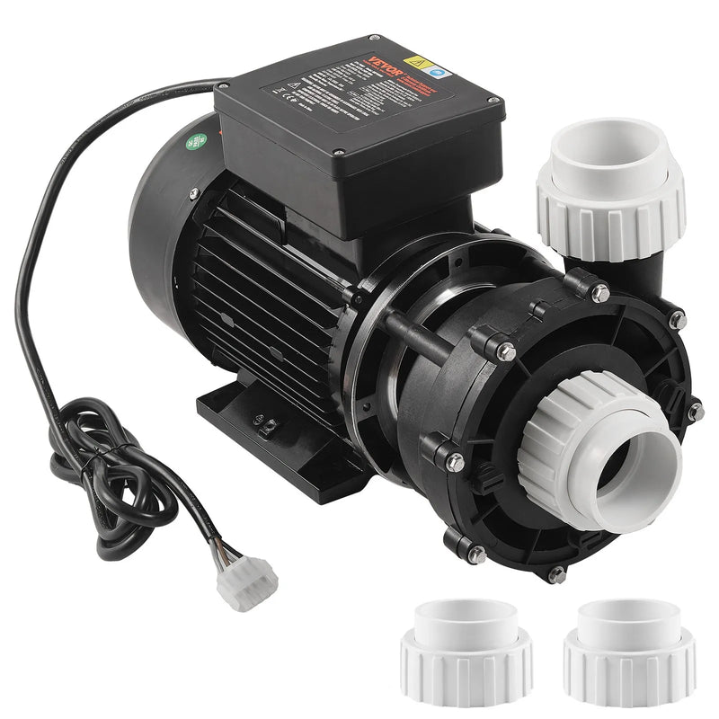 VEVOR divu ātrumu SPA sūknis, 56 rāmis, 1900 W augstais režīms 43 m³/h ar 18 m pacēlumu vai 450 W zemais režīms 21,5 m³/h ar 4,4 m pacēlumu, 2″ pieslēgums ar 90° grozāmu savienojumu, TÜV sertificēts