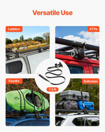 VEVOR sprūdrata stiprinājuma siksnas kāpņu bagāžniekam, stiprinājums apaļām caurulēm 47,6–50,8 mm, siksnas platums 38 mm × garums 2,25 m, ar dubultajiem J veida āķiem, kravnesība 226,8 kg, lieljaudas kravas fiksācijas siksnas, melnas, 2 gab. komplekts