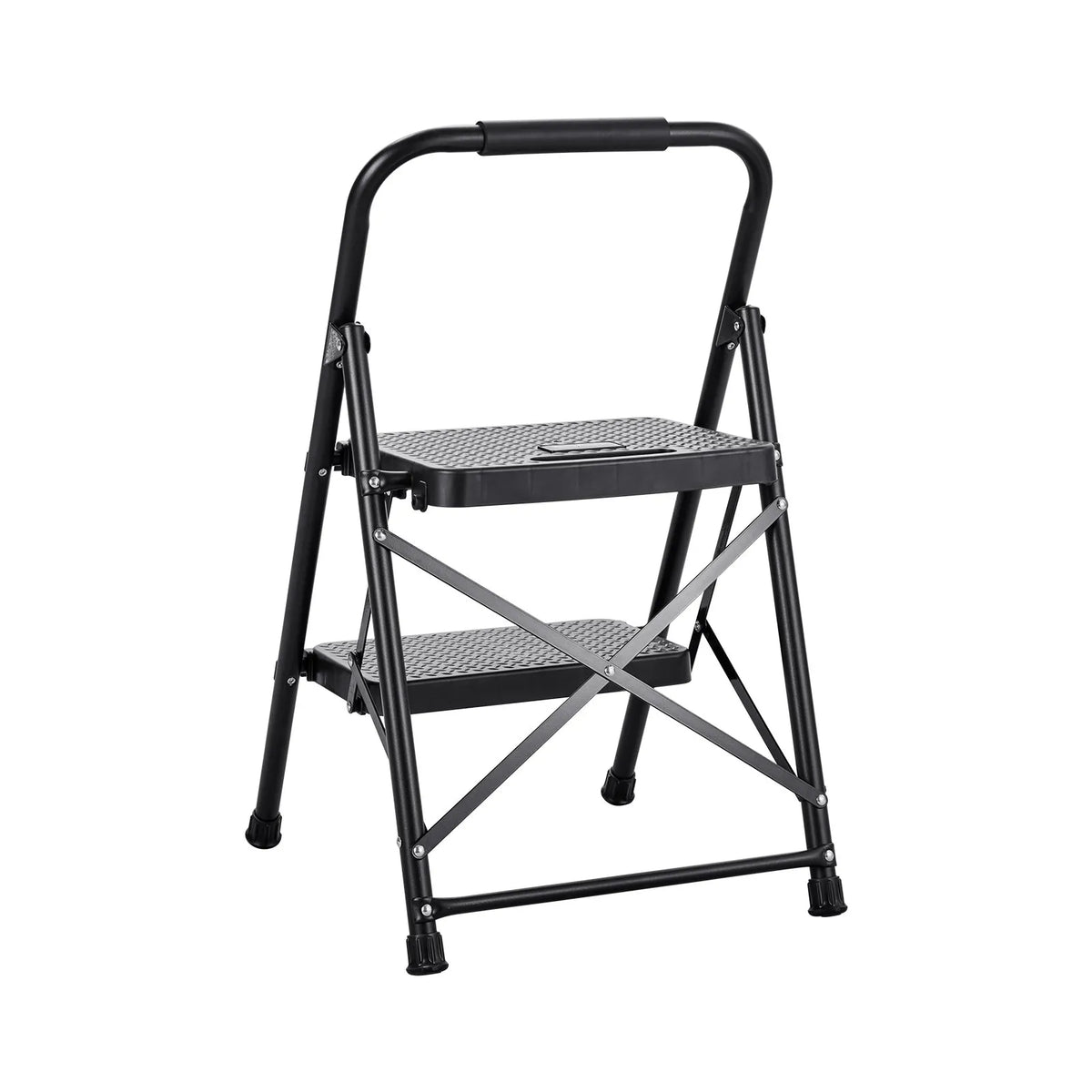 VEVOR 2 pakāpju saliekamās kāpnes ar platu pretslīdes pakāpienu un ērtu rokturi, pārnēsājamas tērauda kāpnes ar 272 kg nestspēju, lietošanai virtuvē, mājās un birojā, melnas