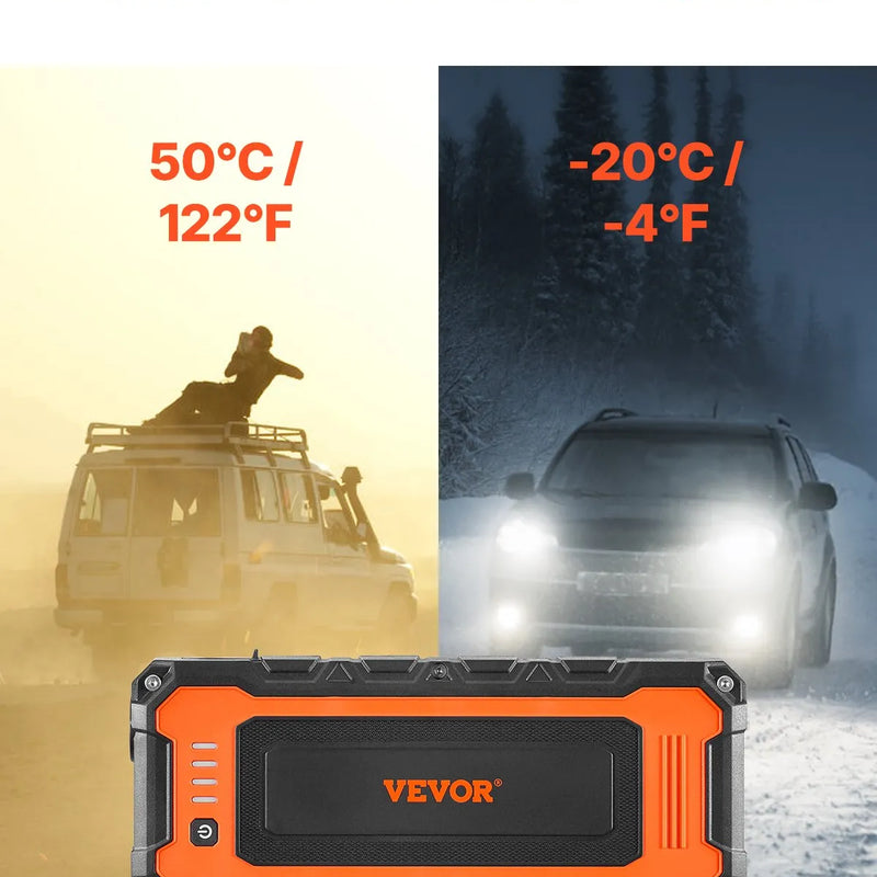VEVOR automašīnas palaišanas ierīce , 3000 A starta strāva, 59,2 Wh litija akumulators, LED apgaismojums un palaišanas kabeļi, pārnēsājams starteris līdz 10 L benzīna un 8 L dīzeļdzinējiem