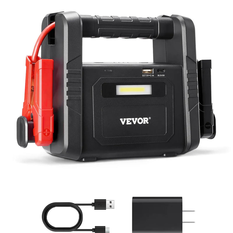 VEVOR automašīnas palaišanas ierīce, 4000 A starta strāva, 88,8 Wh litija akumulators, LED apgaismojums un palaišanas kabeļi, pārnēsājams starteris benzīna un līdz 10 L dīzeļdzinējiem