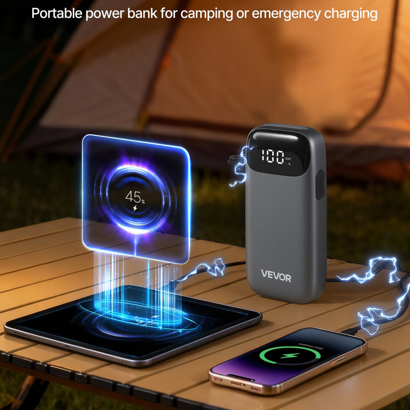 VEVOR automašīnas akumulatora starteris, 6000 A pīķa strāva, 12 V portatīvs litija akumulatora palaidējs ar jaudas banku, 3 režīmu lukturītis un starta kabeļi, paredzēts līdz 10 l benzīna un 10 l dīzeļdzinējiem