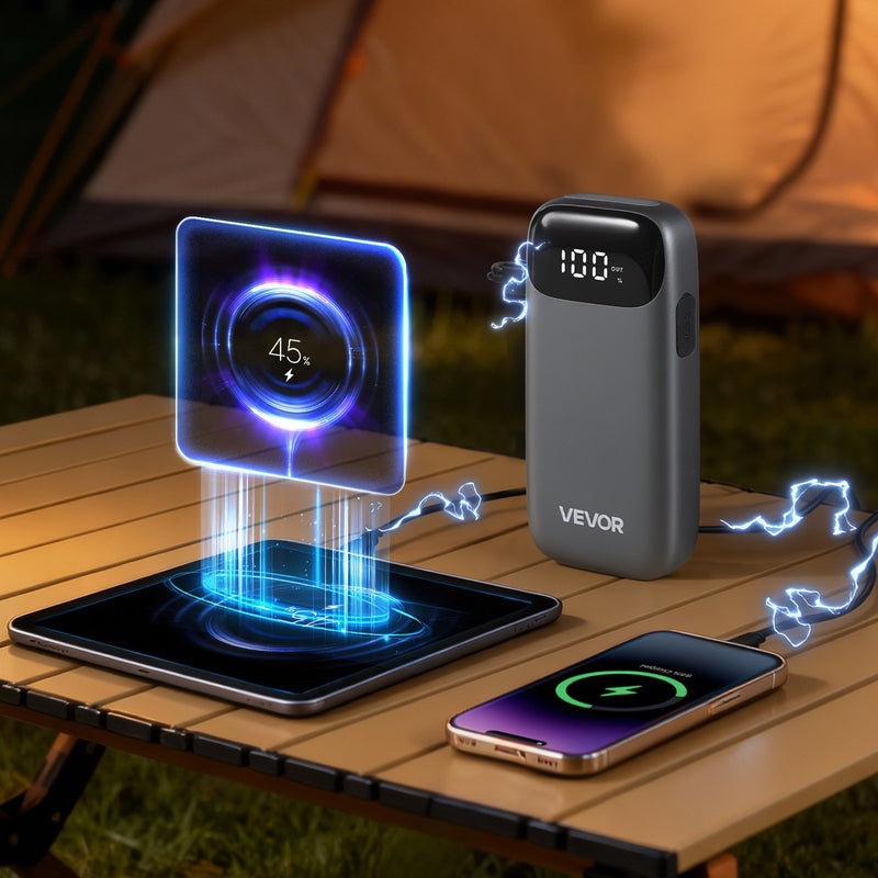 VEVOR automašīnas akumulatora starteris, 6000 A pīķa strāva, 12 V portatīvs litija akumulatora palaidējs ar jaudas banku, 3 režīmu lukturītis un starta kabeļi, paredzēts līdz 10 l benzīna un 10 l dīzeļdzinējiem