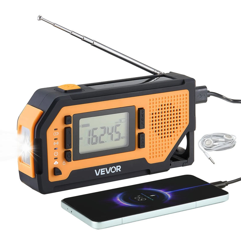 VEVOR avārijas laikapstākļu radio ar 2000 mAh akumulatoru, FM/AM/WB/NO