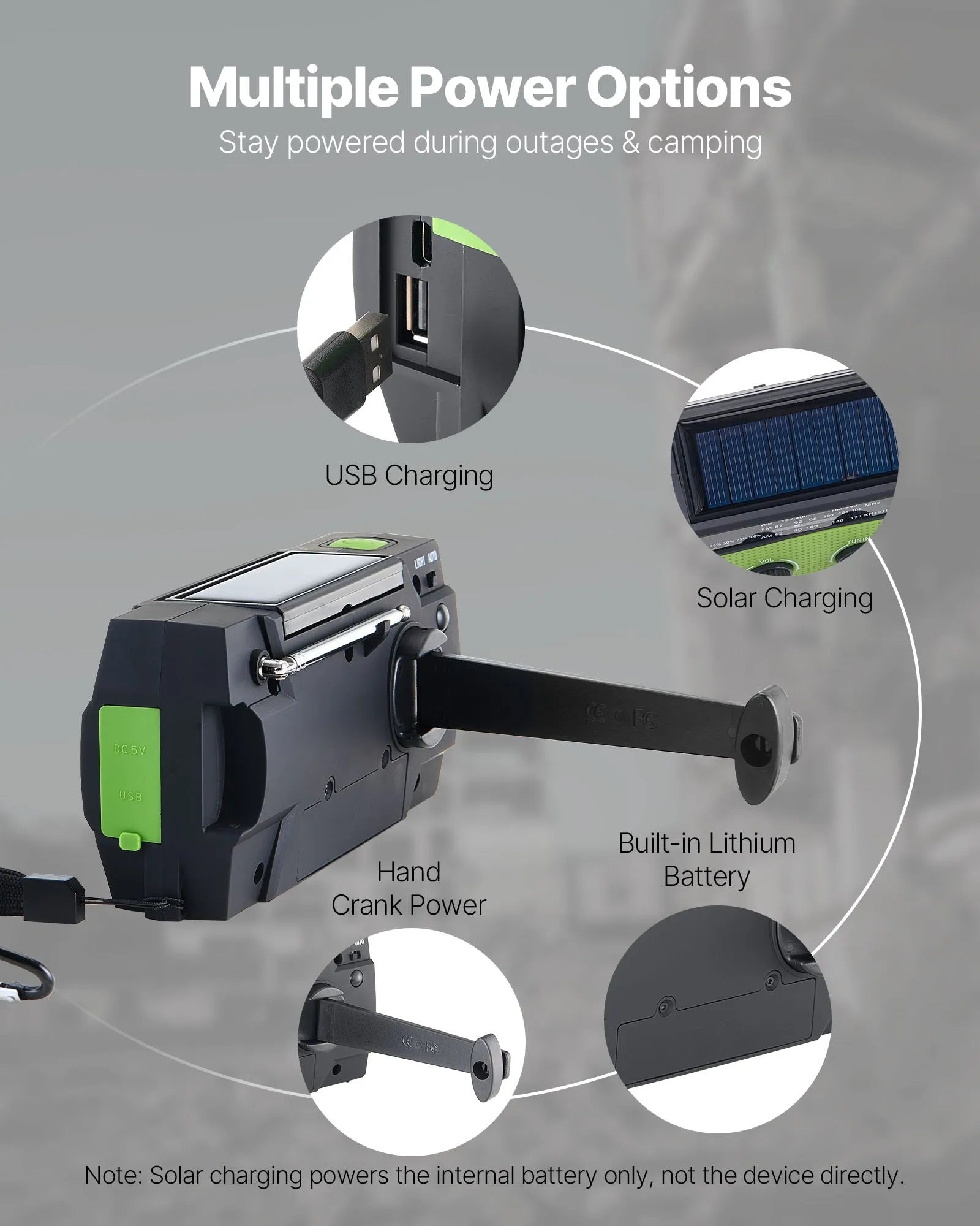 VEVOR avārijas laikapstākļu radio, 4000 mAh akumulators, FM/AM/WB/NOAA brīdinājumu uztvērējs ar saules bateriju un rokas ģeneratoru, USB uzlādes kabelis, SOS trauksmes signāls un lukturis, pārnēsājams āra un avārijas situācijām, kempingam