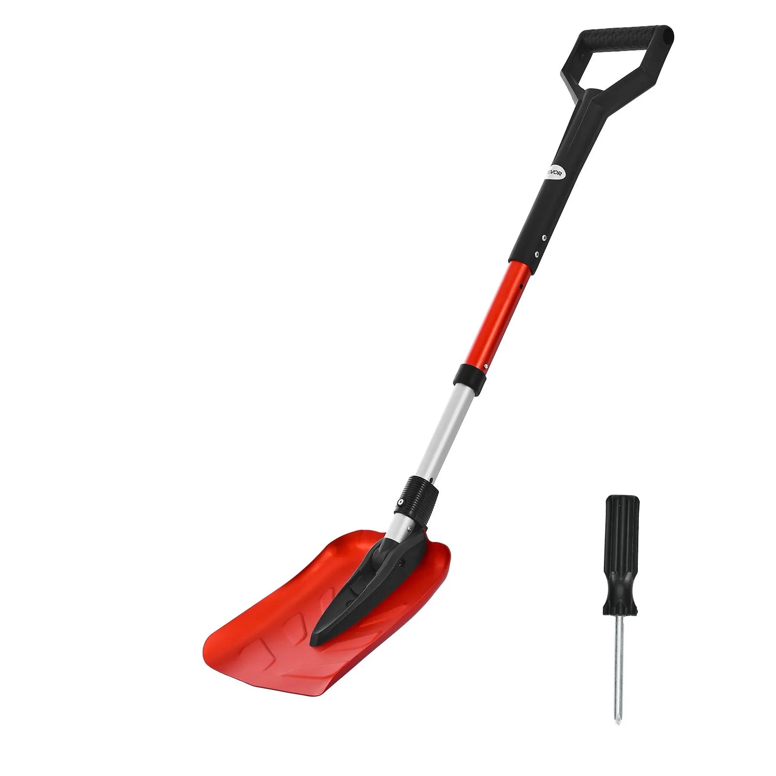 VEVOR salokāma sniega lāpsta celiņiem, 22 cm plata ar D veida rokturi, 91–102 cm regulējams garums, viegla alumīnija sniega tīrīšanas lāpsta muguras slodzes mazināšanai dārzā, automašīnai un kempingam