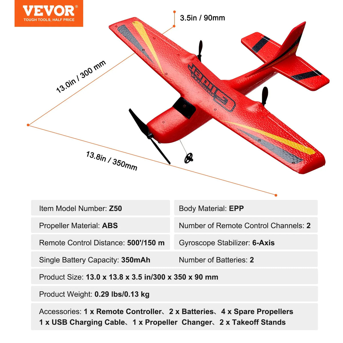 VEVOR RC lidmašīna, 2,4 GHz divkanālu tālvadības lidmodelis ar 6 asu žiroskopisko stabilizatoru, gatava lidošanai, ar 2 baterijām, viegli vadāms planieris pieaugušajiem un bērniem, iesācējiem un jauniešiem.