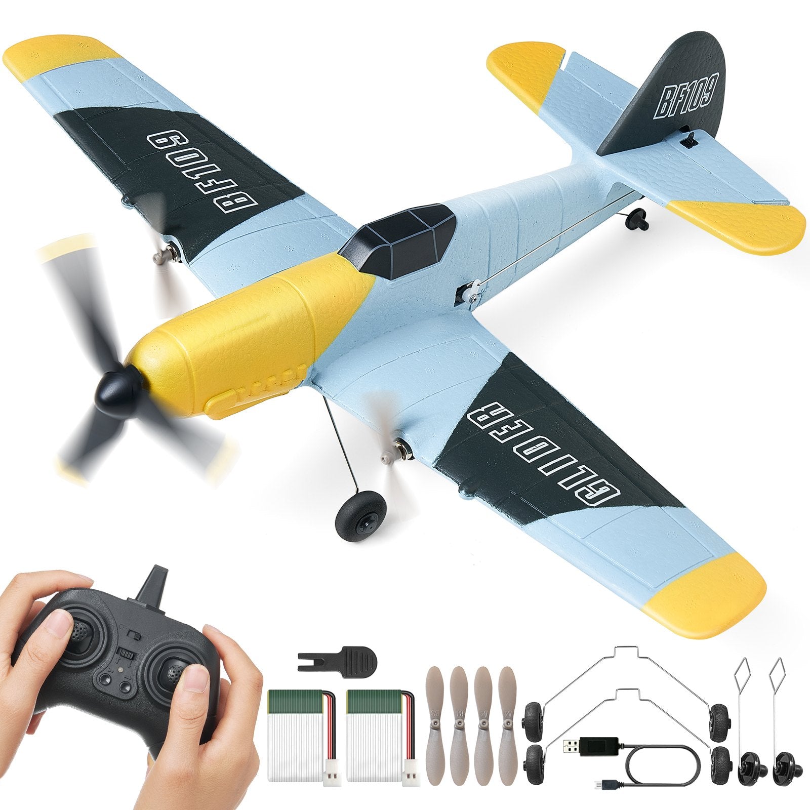 VEVOR RC lidmašīna, 2,4 GHz 3 kanālu tālvadības lidaparāts ar 6 asu žiroskopa stabilizatoru, gatava lidojumam kaujas lidmašīnas tipa RC lidmašīna ar 2 akumulatoriem, viegli vadāms RC planieris pieaugušajiem, bērniem un iesācējiem