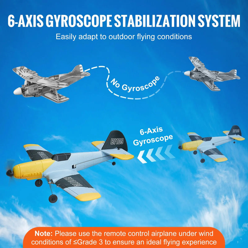 VEVOR RC lidmašīna, 2,4 GHz 3 kanālu tālvadības lidaparāts ar 6 asu žiroskopa stabilizatoru, gatava lidojumam kaujas lidmašīnas tipa RC lidmašīna ar 2 akumulatoriem, viegli vadāms RC planieris pieaugušajiem, bērniem un iesācējiem