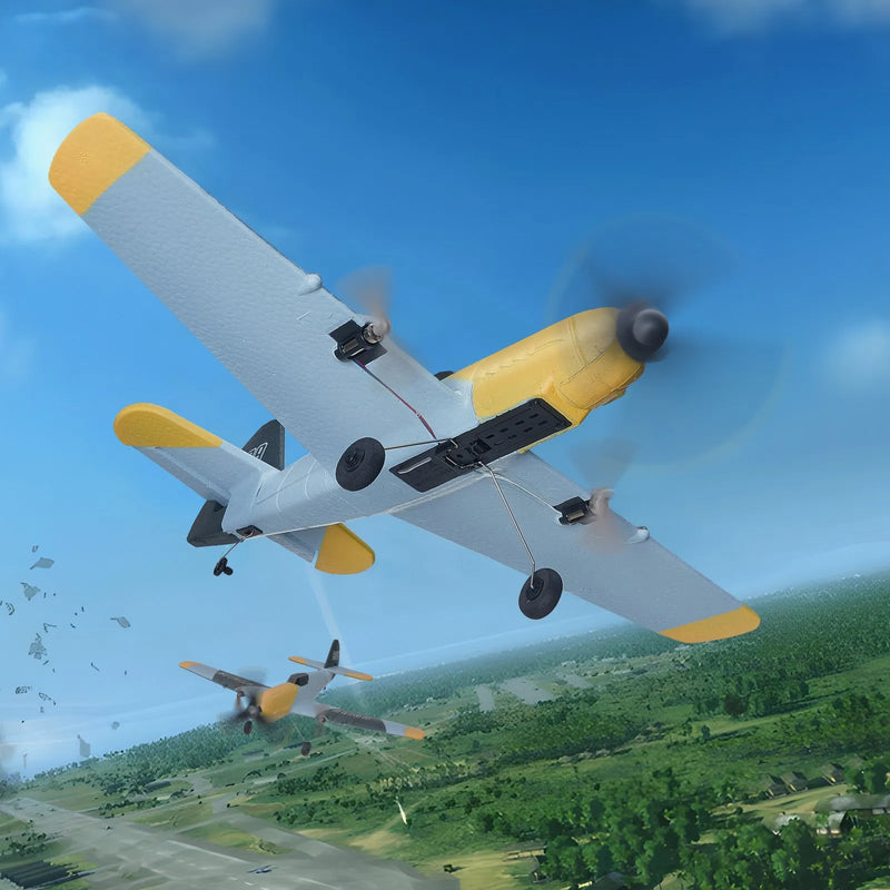 VEVOR RC lidmašīna, 2,4 GHz 3 kanālu tālvadības lidaparāts ar 6 asu žiroskopa stabilizatoru, gatava lidojumam kaujas lidmašīnas tipa RC lidmašīna ar 2 akumulatoriem, viegli vadāms RC planieris pieaugušajiem, bērniem un iesācējiem
