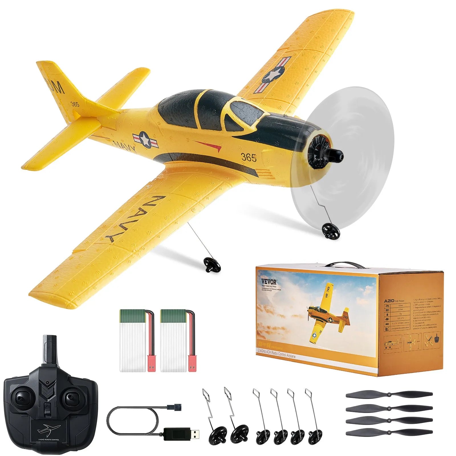 VEVOR RC lidmašīna, 2,4 GHz 4 kanālu tālvadības treniņlidaparāts ar 6 asu žiroskopa stabilizatoru, gatava lidojumam, ar 2 akumulatoriem, viegli vadāms RC planieris pieaugušajiem, bērniem un iesācējiem