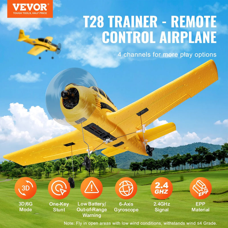 VEVOR RC lidmašīna, 2,4 GHz 4 kanālu tālvadības treniņlidaparāts ar 6 asu žiroskopa stabilizatoru, gatava lidojumam, ar 2 akumulatoriem, viegli vadāms RC planieris pieaugušajiem, bērniem un iesācējiem