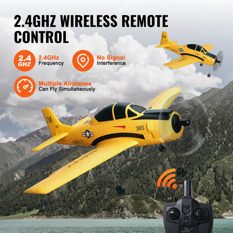 VEVOR RC lidmašīna, 2,4 GHz 4 kanālu tālvadības treniņlidaparāts ar 6 asu žiroskopa stabilizatoru, gatava lidojumam, ar 2 akumulatoriem, viegli vadāms RC planieris pieaugušajiem, bērniem un iesācējiem