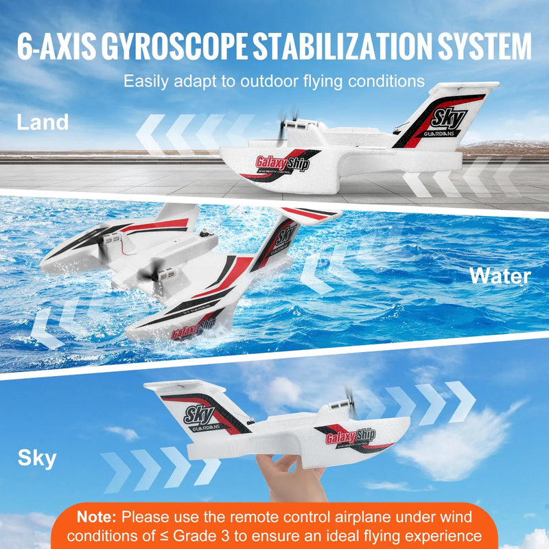VEVOR RC lidmašīna ar 2,4 GHz tālvadību, 3 kanāli, 6 asu žiroskopa stabilizators, gatava lidojumam amfībijas tipa lidmašīna ar 2 akumulatoriem, viegli vadāms planieris pieaugušajiem un bērniem