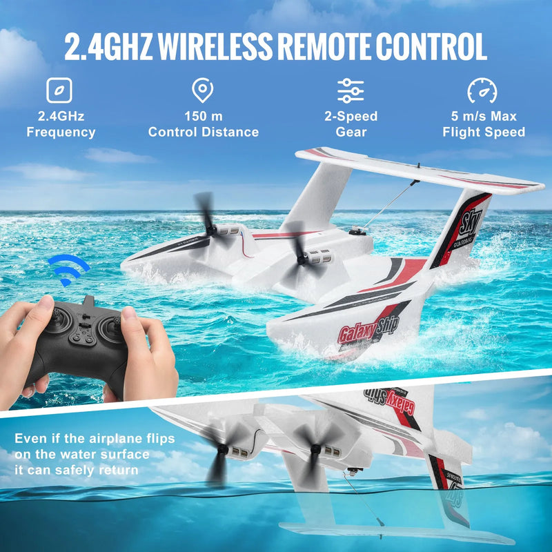 VEVOR RC lidmašīna ar 2,4 GHz tālvadību, 3 kanāli, 6 asu žiroskopa stabilizators, gatava lidojumam amfībijas tipa lidmašīna ar 2 akumulatoriem, viegli vadāms planieris pieaugušajiem un bērniem