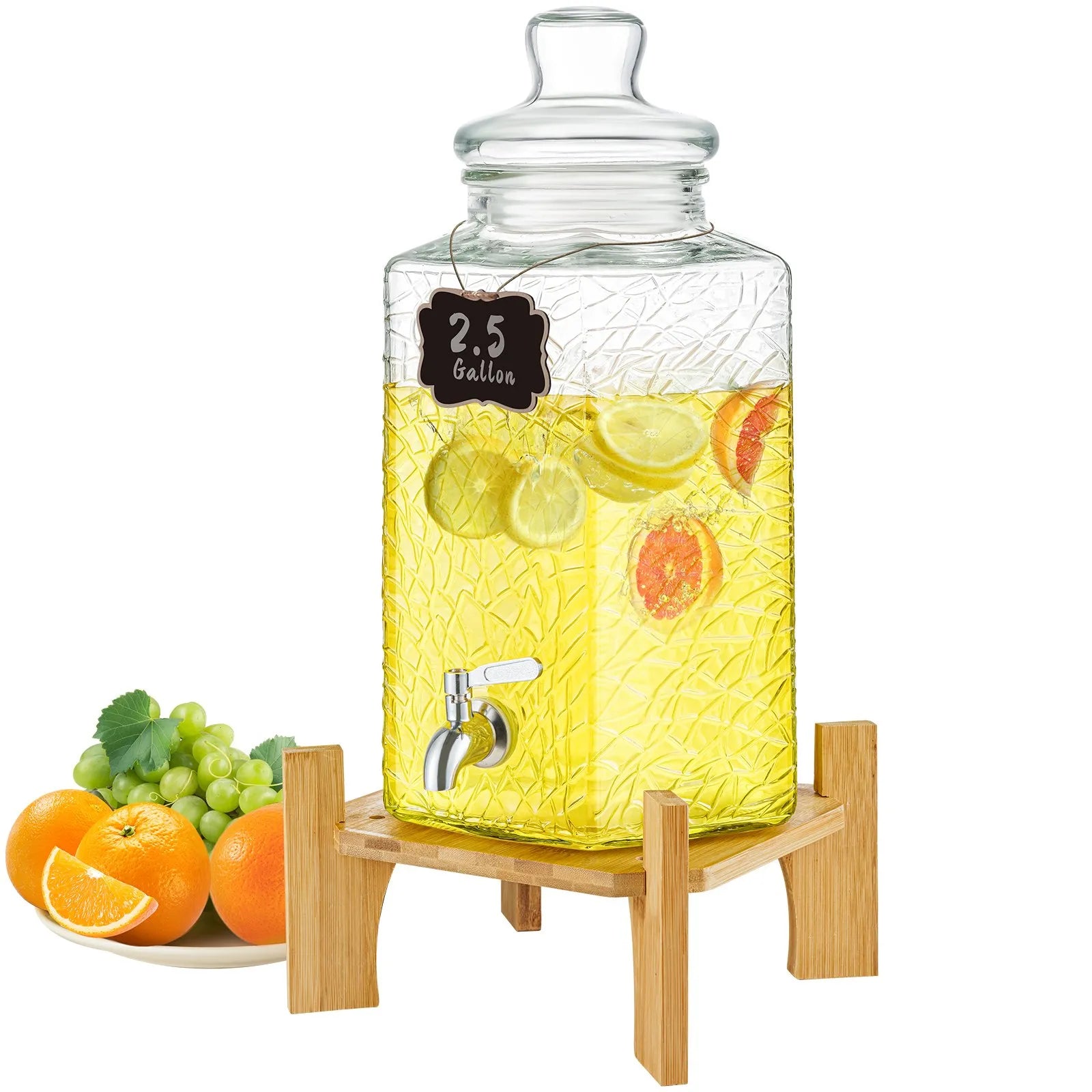 VEVOR dzērienu dozators, 9,46 L stikla sulas trauks ar statīvu, nerūsējošā tērauda krāns, piemērots tējai, limonādei, sulai un ūdenim restorāniem, viesnīcām un pasākumiem