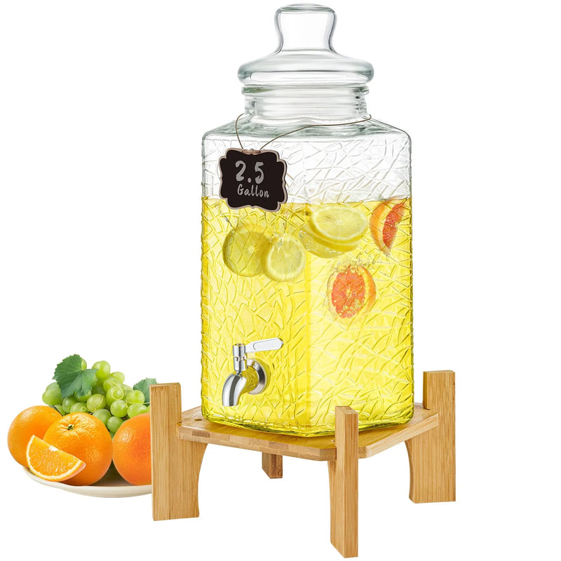 VEVOR dzērienu dozators, 9,46 L stikla sulas trauks ar statīvu, nerūsējošā tērauda krāns, piemērots tējai, limonādei, sulai un ūdenim restorāniem, viesnīcām un pasākumiem