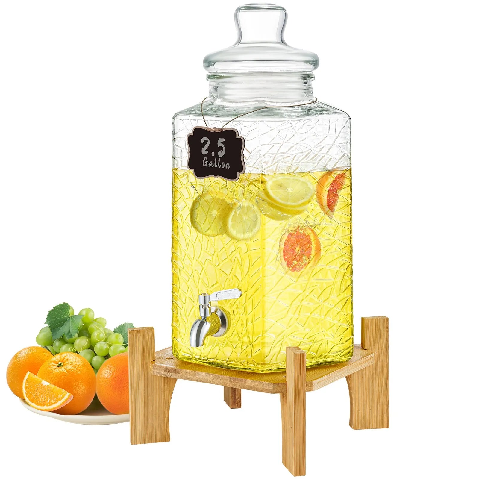 VEVOR dzērienu dozators, 9,46 L stikla sulas trauks ar statīvu, nerūsējošā tērauda krāns, piemērots tējai, limonādei, sulai un ūdenim restorāniem, viesnīcām un pasākumiem