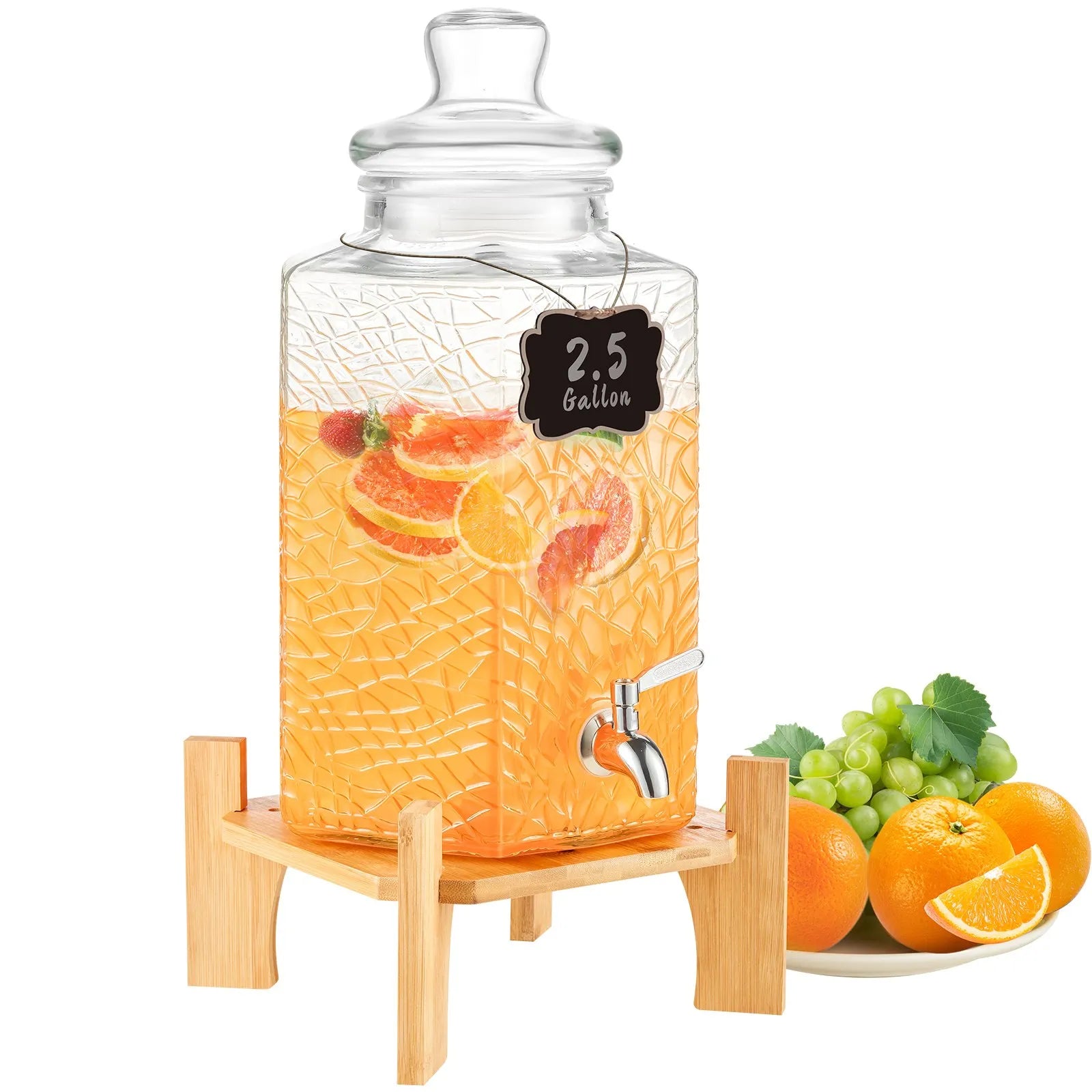 VEVOR dzērienu dozators, 9,46 L stikla sulas trauks ar statīvu, nerūsējošā tērauda krāns, piemērots tējai, limonādei, sulai un ūdenim restorāniem, viesnīcām un pasākumiem