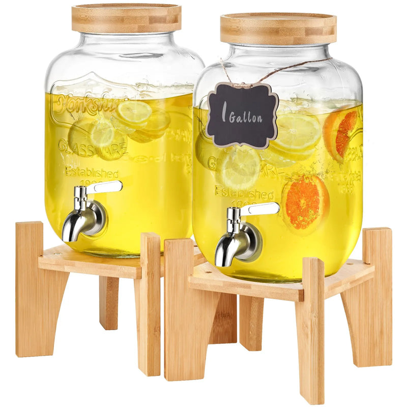 VEVOR dzērienu dozators, 3,8 L stikla dzērienu trauks ar statīvu un nerūsējošā tērauda krānu, piemērots tējai, limonādei, sulai un ūdenim — restorāniem, viesnīcām un pasākumiem