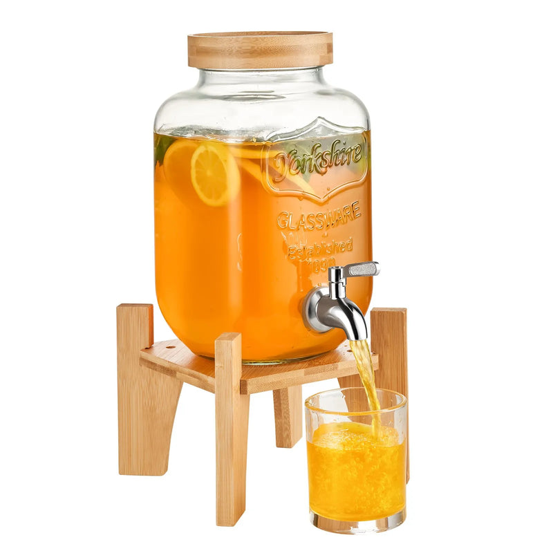 VEVOR dzērienu dozators, 3,8 L stikla dzērienu trauks ar statīvu un nerūsējošā tērauda krānu, piemērots tējai, limonādei, sulai un ūdenim — restorāniem, viesnīcām un pasākumiem