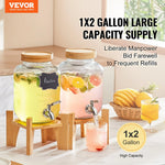 VEVOR dzērienu dozators, 3,8 L stikla dzērienu trauks ar statīvu un nerūsējošā tērauda krānu, piemērots tējai, limonādei, sulai un ūdenim — restorāniem, viesnīcām un pasākumiem