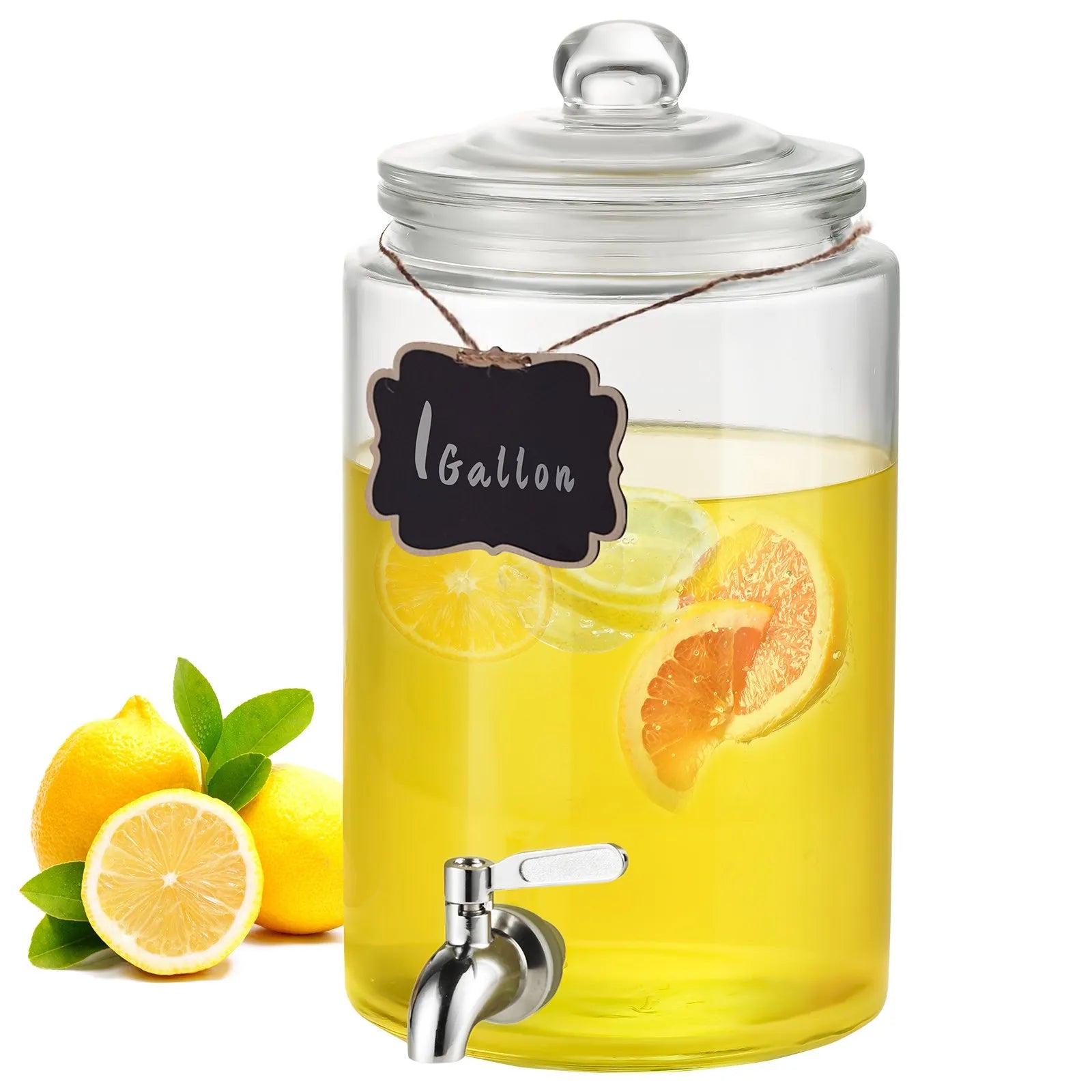VEVOR stikla dzērienu dozators ar nerūsējošā tērauda krānu, 3,8 L tilpums, piemērots sulām, limonādei, ledus tējai, ūdenim; piemērots restorāniem, viesnīcām un pasākumiem
