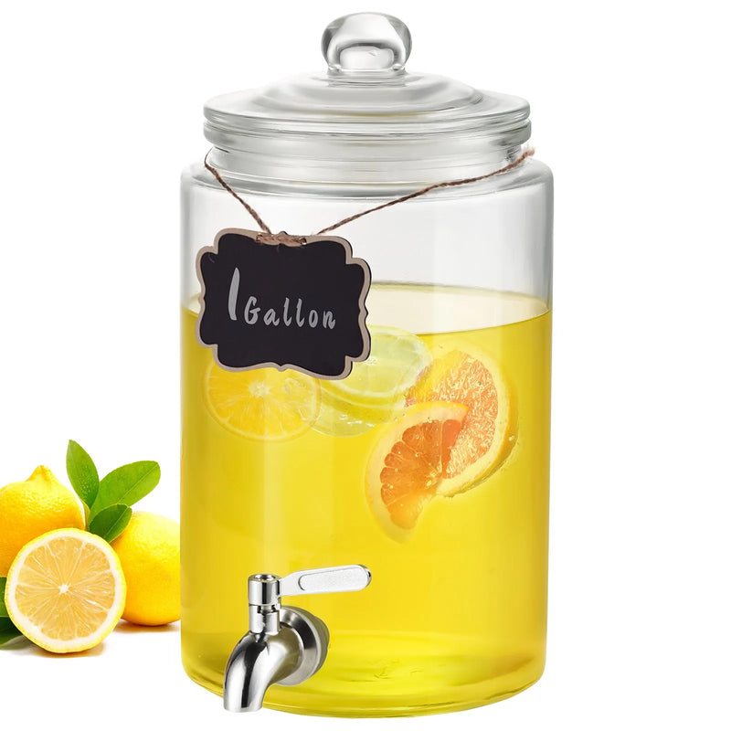 VEVOR stikla dzērienu dozators ar nerūsējošā tērauda krānu, 3,8 L tilpums, piemērots sulām, limonādei, ledus tējai, ūdenim; piemērots restorāniem, viesnīcām un pasākumiem