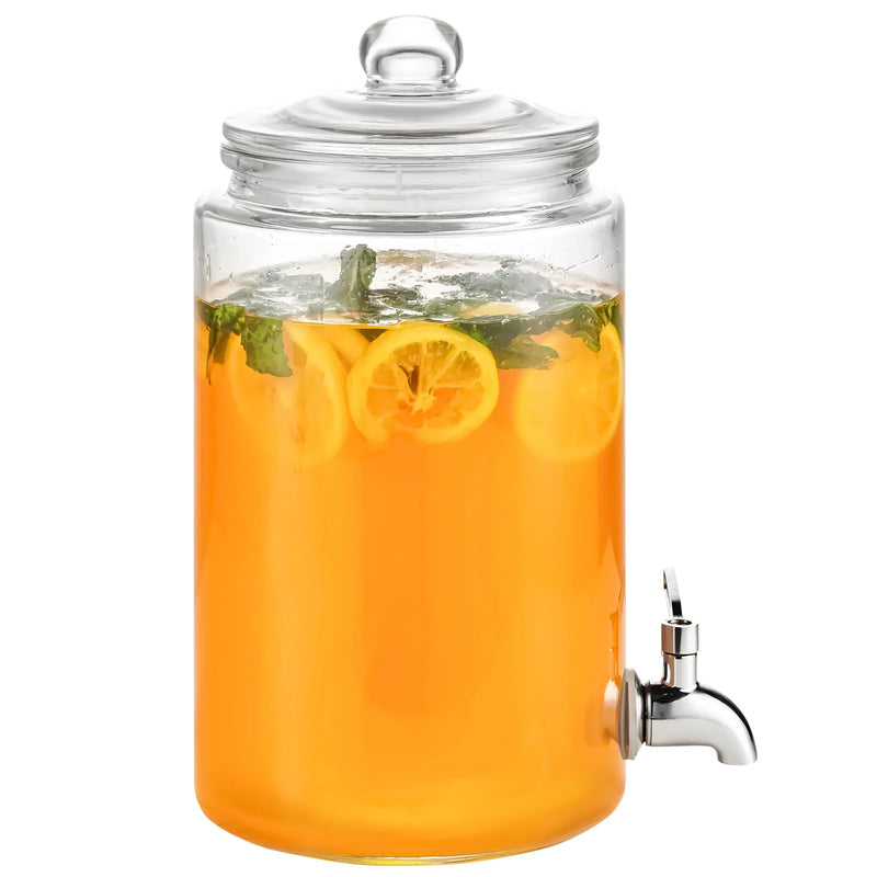 VEVOR stikla dzērienu dozators ar nerūsējošā tērauda krānu, 3,8 L tilpums, piemērots sulām, limonādei, ledus tējai, ūdenim; piemērots restorāniem, viesnīcām un pasākumiem