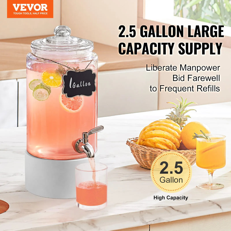 VEVOR stikla dzērienu dozators ar nerūsējošā tērauda krānu, 3,8 L tilpums, piemērots sulām, limonādei, ledus tējai, ūdenim; piemērots restorāniem, viesnīcām un pasākumiem