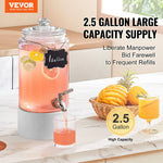 VEVOR stikla dzērienu dozators ar nerūsējošā tērauda krānu, 3,8 L tilpums, piemērots sulām, limonādei, ledus tējai, ūdenim; piemērots restorāniem, viesnīcām un pasākumiem