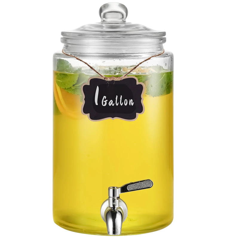 VEVOR stikla dzērienu dozators ar nerūsējošā tērauda krānu, 3,8 L tilpums, piemērots sulām, limonādei, ledus tējai, ūdenim; piemērots restorāniem, viesnīcām un pasākumiem