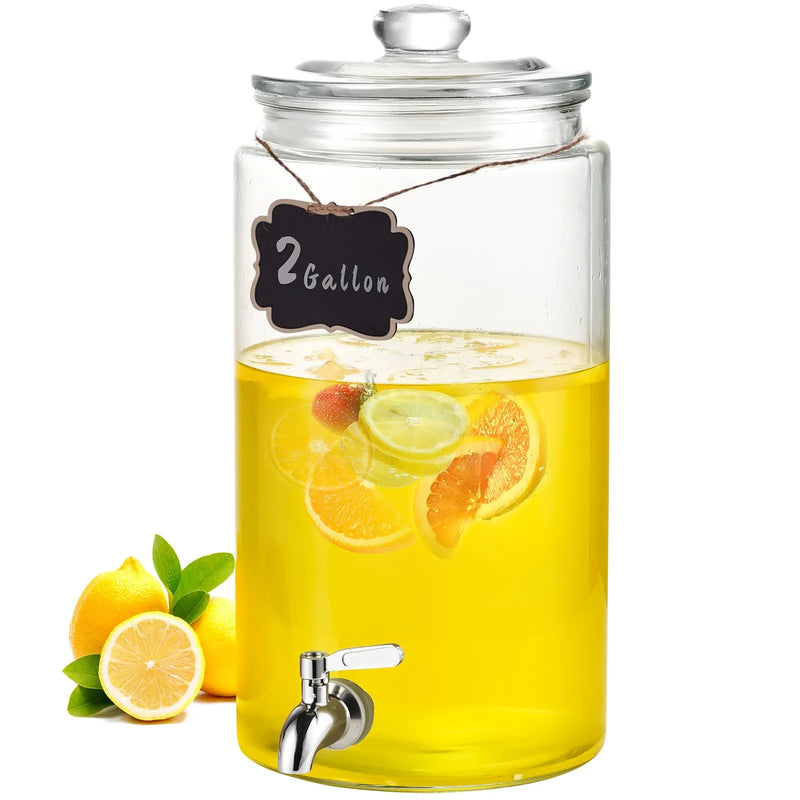 VEVOR dzērienu dozators, 7,57 L stikla sulas trauks ar nerūsējošā tērauda krānu, piemērots tējai, limonādei, sulai un ūdenim restorāniem, viesnīcām un pasākumiem