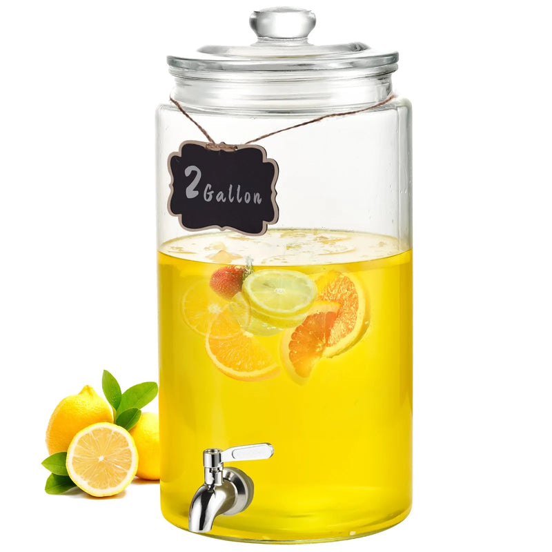 VEVOR dzērienu dozators, 7,57 L stikla sulas trauks ar nerūsējošā tērauda krānu, piemērots tējai, limonādei, sulai un ūdenim restorāniem, viesnīcām un pasākumiem