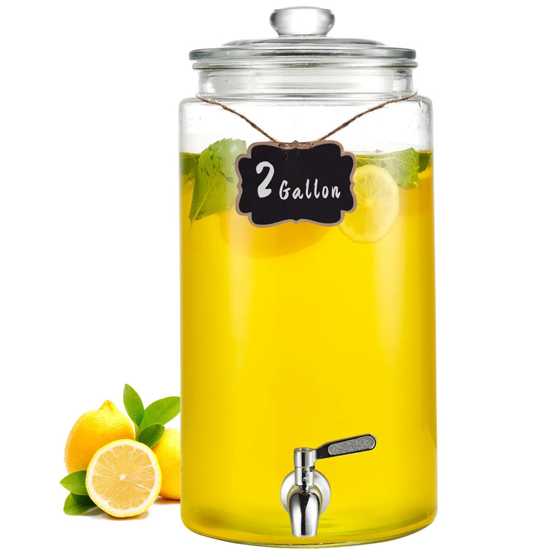 VEVOR dzērienu dozators, 7,57 L stikla sulas trauks ar nerūsējošā tērauda krānu, piemērots tējai, limonādei, sulai un ūdenim restorāniem, viesnīcām un pasākumiem