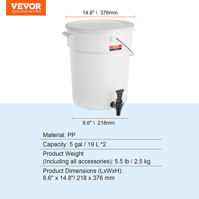 VEVOR 18,9 L dzērienu dozators ar krānu un vāku, 2 gab.