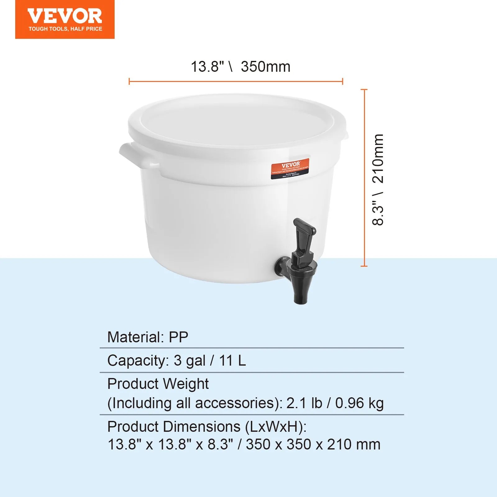 VEVOR dzērienu dozators, 11,4 l plastmasas sulas dozators ar krāniņu un vāku, piemērots ledustējai, limonādei, sulai un ūdenim, restorāniem, viesnīcām un pasākumiem