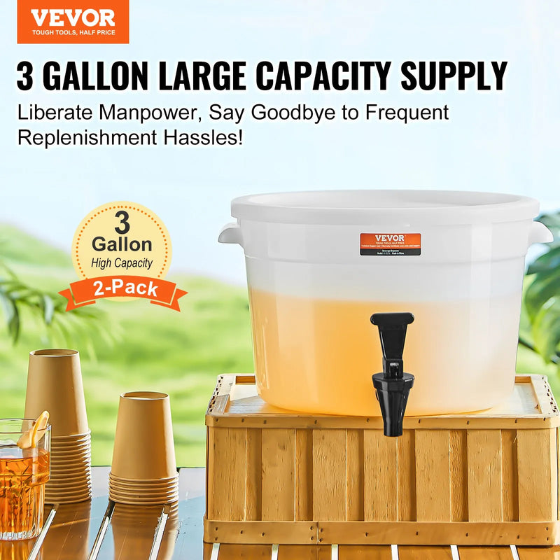 VEVOR dzērienu dozatori, 11,4 l plastmasas sulas dozatori ar krāniņu un vāku, piemēroti tējai, limonādei un ūdenim, restorāniem, viesnīcām un pasākumiem, 2 gab.