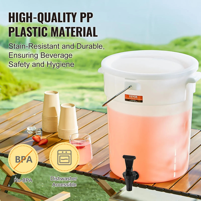 VEVOR dzērienu dozators, 18,9 l plastmasas sulas dozators ar krāniņu un vāku, piemērots tējai, limonādei, sulai un ūdenim, restorāniem, viesnīcām un pasākumiem