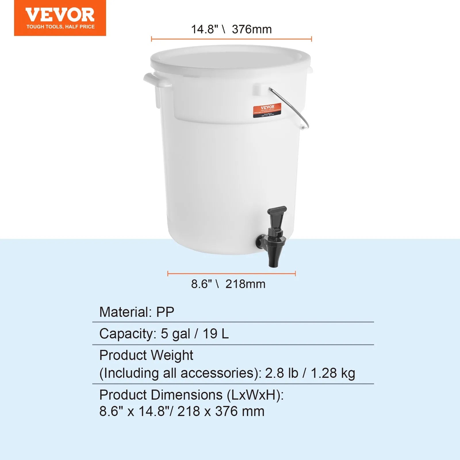VEVOR dzērienu dozators, 18,9 l plastmasas sulas dozators ar krāniņu un vāku, piemērots tējai, limonādei, sulai un ūdenim, restorāniem, viesnīcām un pasākumiem