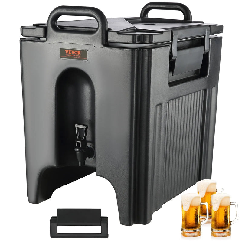 VEVOR izolētais dzērienu dozators, 37,9 L, pārtikas kvalitātes LL9450UP karsto un auksto dzērienu termo trauks ar 3 cm PU izolācijas slāni un divpakāpju krānu, piemērots restorāniem un dzērienu tirdzniecības vietām