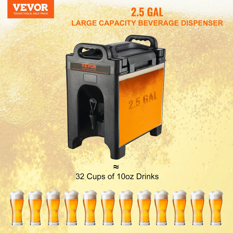 VEVOR izolētais 9.5 L LDPE dzērienu dozators ar 23 mm PU izolāciju un divpakāpju krāna rokturi, karstajiem un aukstajiem dzērieniem restorāniem un dzērienu veikaliem