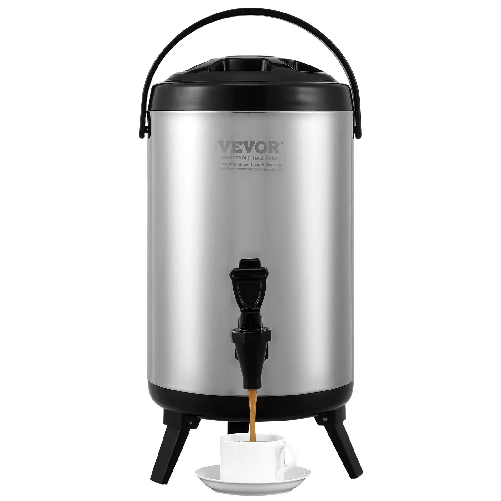 VEVOR nerūsējošā tērauda termo dzērienu dozators, 7,6 L izolēts karsto un auksto dzērienu trauks ar krānu, piemērots tējai, kafijai un ūdenim restorānos un dzērienu tirdzniecības vietās