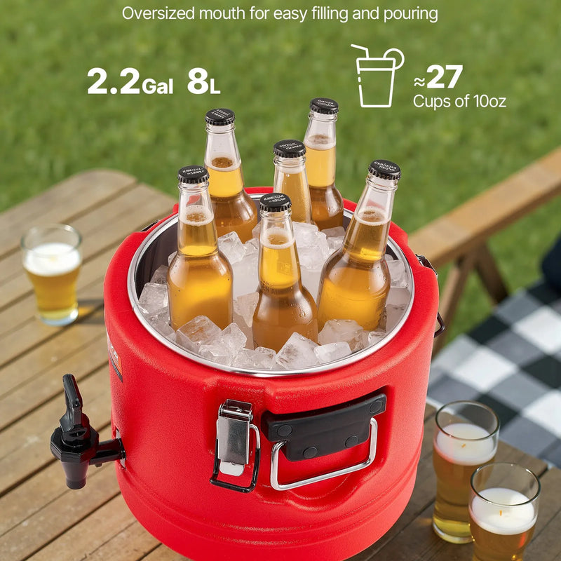 VEVOR izolētais dzērienu dozators, 8 L (2,2 gal) termo trauks karstiem un aukstiem dzērieniem ar krānu, pārtikas kvalitātes dzērienu konteiners ar 304 nerūsējošā tērauda iekšpusi, piemērots tējai, kafijai, restorāniem un āra pasākumiem
