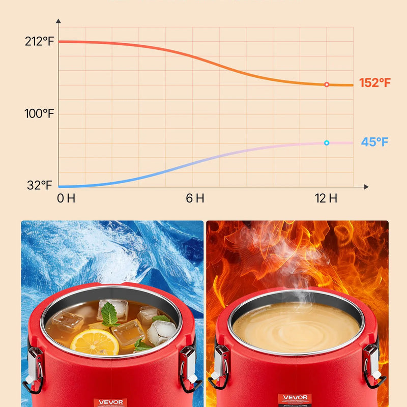 VEVOR izolētais dzērienu dozators, 8 L (2,2 gal) termo trauks karstiem un aukstiem dzērieniem ar krānu, pārtikas kvalitātes dzērienu konteiners ar 304 nerūsējošā tērauda iekšpusi, piemērots tējai, kafijai, restorāniem un āra pasākumiem