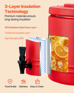 VEVOR izolētais dzērienu dozators, 8 L (2,2 gal) termo trauks karstiem un aukstiem dzērieniem ar krānu, pārtikas kvalitātes dzērienu konteiners ar 304 nerūsējošā tērauda iekšpusi, piemērots tējai, kafijai, restorāniem un āra pasākumiem