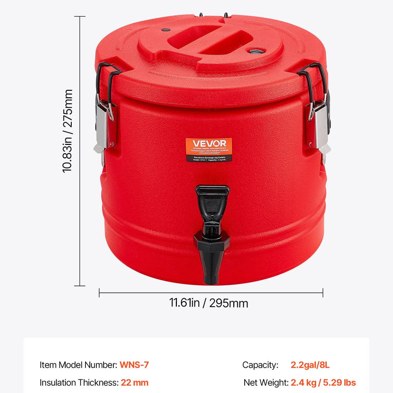 VEVOR izolētais dzērienu dozators, 8 L (2,2 gal) termo trauks karstiem un aukstiem dzērieniem ar krānu, pārtikas kvalitātes dzērienu konteiners ar 304 nerūsējošā tērauda iekšpusi, piemērots tējai, kafijai, restorāniem un āra pasākumiem